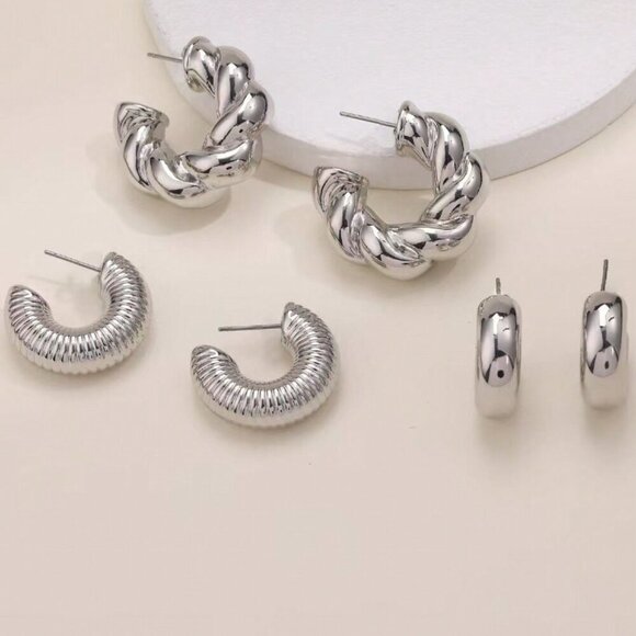 Silver Old Money Style Women's Geometric Earrings set - Picture 2 of 3